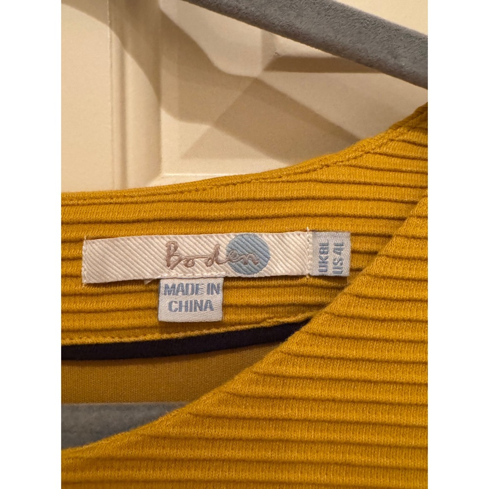 Boden Sheath Dress Women Size 4L Mustard Yellow Ribbed Short Sleeve Textured - Picture 2 of 7